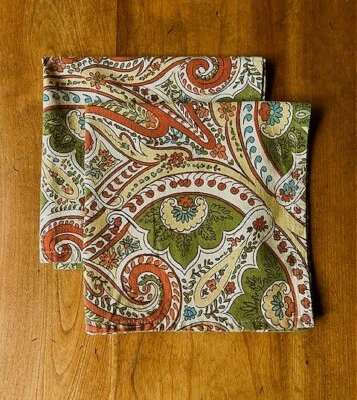 Servilletas 2 Abril Cornell Paisley Dorado Verde Óxido Almuerzo India Algodón 15 1/2" Foto 1 de 3