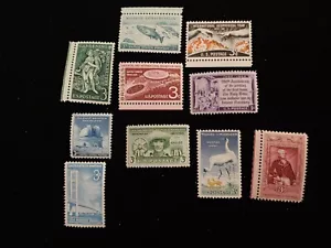 Lot Of 10 USPS Vintage 3 Cents Stamps '58 Exhibition Gutenberg Bible Whooping  - Picture 1 of 15