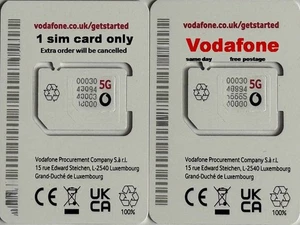 100GB NEW LATEST OFFICIAL UK VODAFONE Sim Card Pay As You Go SAMSUNG IPHONE 20 P - Picture 1 of 11