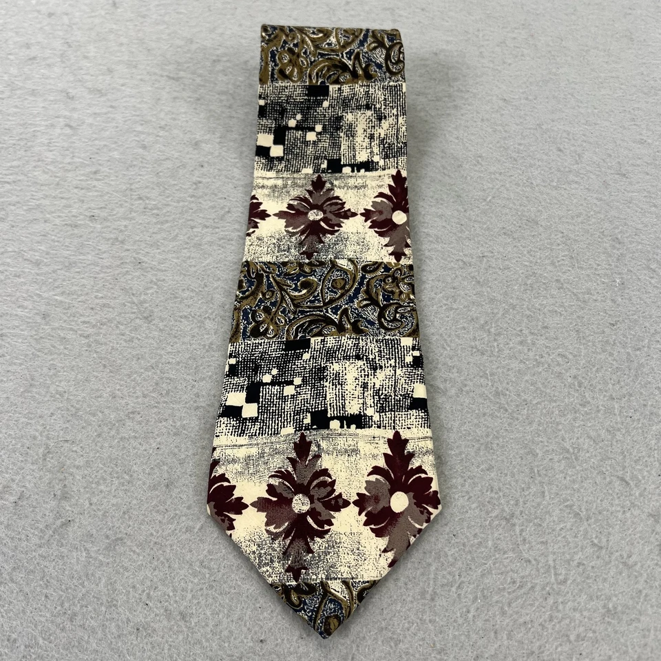 Vintage Albert Nipon Tie Mens Silk Paisley Floral Abstract Made USA Burgundy 90s - Image 1 of 4