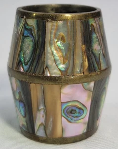 Vintage Unique Mother Of Pearl & Brass Shot Glass - Made in Mexico - Picture 1 of 5