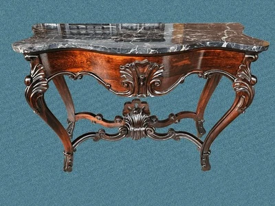 CONSOLE IN PALISSANDRO PIANO MARMO NERO CARLO X XIX SECOLO RESTAURATA - Immagine 1 di 4