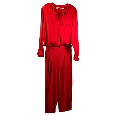 Traje Pantalón Anne Klein II Mujer Talla 10 Rojo Manga Larga Blusa Botón Fuente Foto 1 de 4