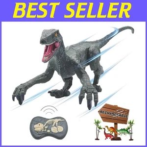 18.1-Inch Remote Control Walking Dinosaur Toy - Realistic Roaring Velociraptor - Picture 1 of 11