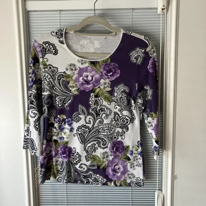 C- lila Töne geblümt 3/4 Arm Gr. S Top - Bild 1 von 8