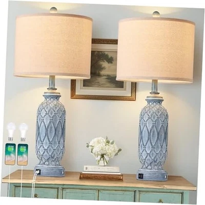 Juego de 2 Lámparas de Salón 28", Lámparas de Granja para Dormitorio con USB 28" Azul Foto 1 de 4