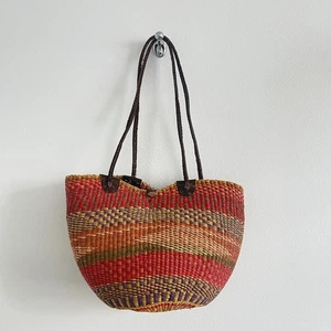 Alaffia Tasche echt afrikanisch geflügelter Korb handgewebt Beuteltasche bunt Boho - Bild 1 von 8