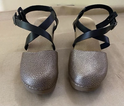 Calou Stockholm Tilda Gold Metallic Brown Leather Cross Strap Clogs EU 38 US 7.5 - Image 1 of 4