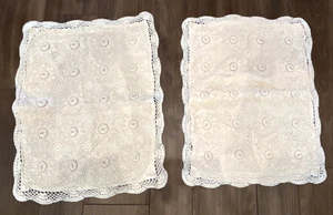 Crochet Lace Pillow Shams Set Of 2 Floral Design Scalloped Edges White Standard - Picture 1 of 5
