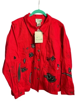 Vtg Quacker Factory Jacket Womens Large Red with Black Embroidery NWT - Image 1 of 3