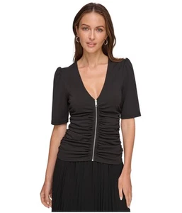 DKNY Womens Zip Front Basic T-Shirt - Picture 1 of 1