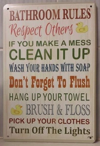 BATHROOM RULES Retro Vintage Metal Tin Sign Rustic Look .. MAN CAVE.. AU - Picture 1 of 2