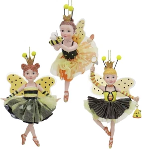 Kurt Adler Set/3 Bumble Bee Girls Tutu Christmas Tree Ornaments Holiday Decor - Picture 1 of 8