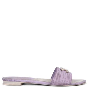 69835 auth CHANEL lilac lizard 2013 13C PEARL CC Slide Sandals Shoes 38 - Picture 1 of 8
