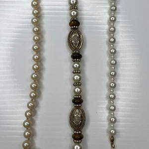 H6 Lot Faux Pearls Strands Pink White Tribal Gold Toggle Retro Bracelets 7.5” - Picture 1 of 6