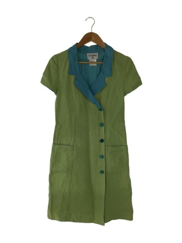 Abito CHANEL manica corta lino verde taglia 38