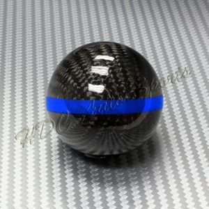 Real Carbon Fiber Ball Manual MT Gear Shift Shifter Knob W/Blue Stripe Universal - Picture 1 of 6