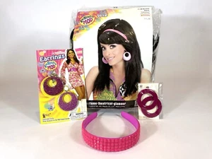 Parrucca, orecchini, fascia nera mod revolution hippie disco anni 60 costume Halloween - Foto 1 di 4