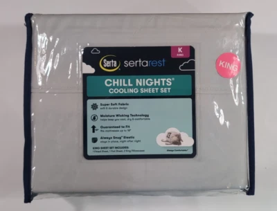 Serta Chill Nights Light Blue King 4 Pc Bed Sheet Set SertaRest Soft Cooling - Image 1 of 4