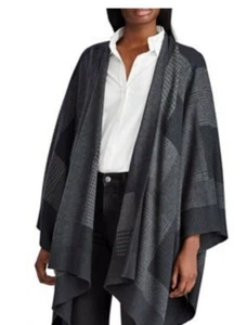  Poncho Lauren Capa Chal Envoltura ICÓNICO CUADROS Algodón/Mezcla Modal S/M Nuevo con Etiquetas - Imagen 1 de 12
