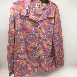 Vtg 60s Mr. Fine Dallas Colorful Mens Womens LS Shirt Jacket W/ Pockets Poly - Picture 1 of 12