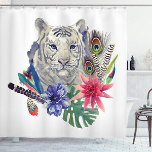 Tiger Shower Curtain Retro Feline Cat Print for Bathroom