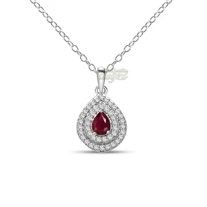 NATURAL REAL Ruby Halo Pendant 925 Sterling Silver 14K Gold Plated 1.5ct-$499 - Picture 1 of 9