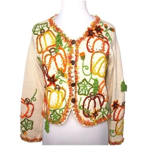 Vintage Design Options Pumpkin Button Front Cardigan Sweater Small GUC - Picture 1 of 8