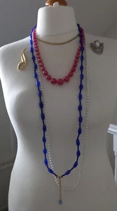 Vintage Costume Jewellery Bundle 3 Bead Necklaces 2 Brooches I Gold Tone Chain - Picture 1 of 9