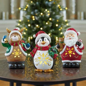 Set di 3 statuine natalizie luci notturne ~ Babbo Natale, renna e pinguino ~ nuove con scatola ~ ultime! - Foto 1 di 7