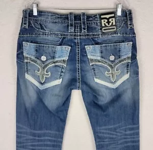 Rock Revival Disen Straight Distressed Jeans Blue Men's Size 34×32 - Picture 1 of 16