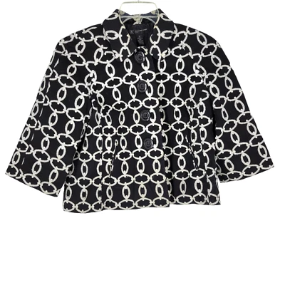 Chaqueta Blazer INC International Concepts Negra Blanca Patrón Cadena Mediana Foto 1 de 4