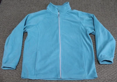 Blair Solid Turquoise Blue Full-Zip Polyester Fleece Jacket Women's size Large - Image 1 of 4