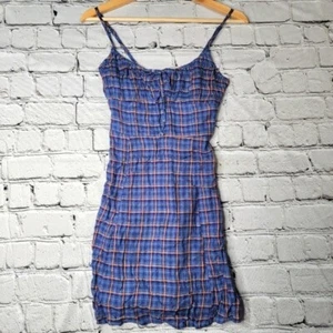 UO BDG Kamaryn Check Tie-Front Mini Fitted Bodice Gathered Bust Dress Size S - Picture 1 of 10
