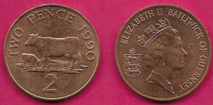 GUERNSEY 2 PENCE 1990 UNC GUERNSEY KÜHE, KÖNIGIN ELIZABETH II GEKRÖNTER KOPF RECHTS, SM - Bild 1 von 1
