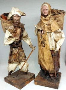 VTG Mexican Folk Art Papier Mache Sculpture Elderly Lady & Man - Picture 1 of 11