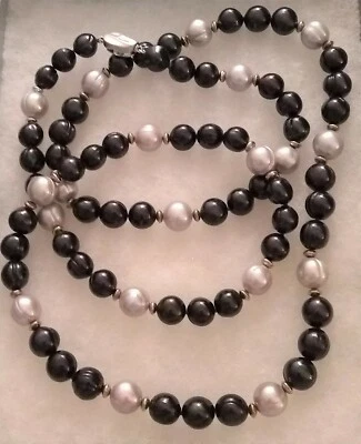 Honora Jet 黑鸽子灰色培养珍珠 36 英寸项链 ~ 全新 ~  — 第 1/4 张图片