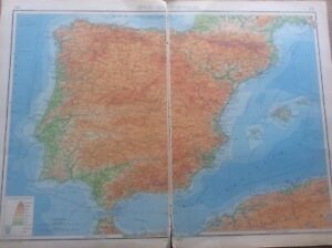 1942 Vintage John Bartholomew Atlas Map 20” Spain & Portugal