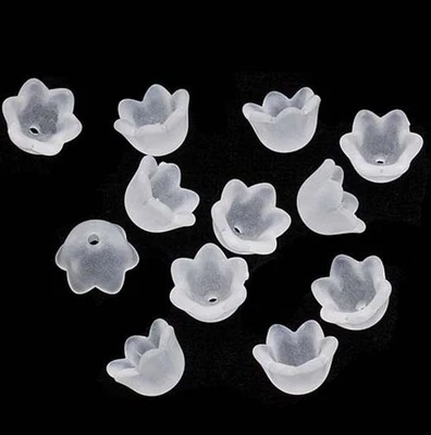 TOP QUALITY 50 WHITE FROSTED LUCITE ACRYLIC BELL CUP FLOWER  BEADS 10mm LUC11 - Image 1 of 2
