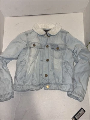 Chillipop Blue Jean Denim Jacket Light Wash Sherpa Lining Size 7/8 Youth Unisex - Image 1 of 4