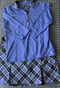 Izod Golf Women’s Periwinkle Plaid Set Size L Top, Size 16 Bottom - Picture 1 of 16