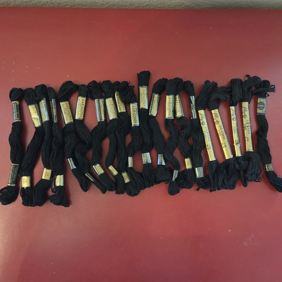 Lot Of 20 Black JP Coats, Lily, Star, DMC Embroidery Floss New Vintage - Image 1 of 4