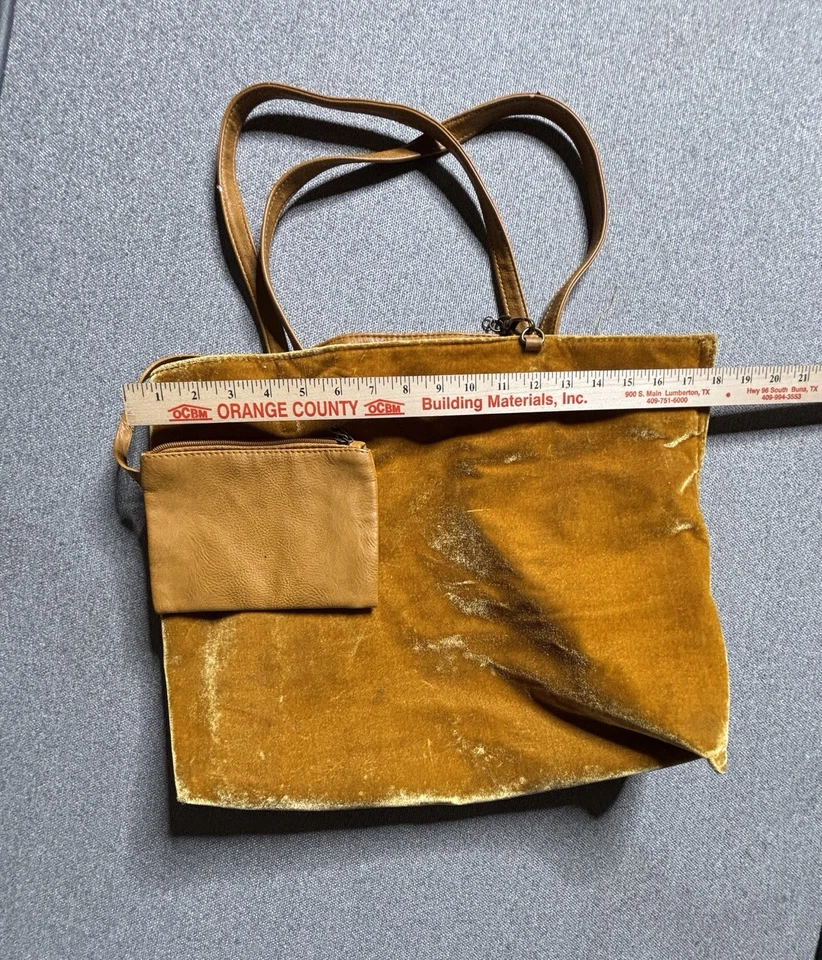 Bolso de Mano Vintage Terciopelo Dorado con Correas de Cuero y Bolsa - Bolso de Hombro Boho Foto 1 de 4