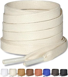 2 Pairs Flat Waxed Cotton Shoelaces, 1/4" Wide Laces 47Inch(120cm), Off-white - Picture 1 of 7