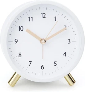 Alarm Clock 4.5" Bedside Battery Operated Round Analog Clocks with Backlight for - Picture 1 of 7