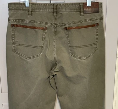 Pantalones de sarga Orvis Grunge para hombre 36x32 verde oliva algodón marrón imitación cuero ribete Foto 1 de 4
