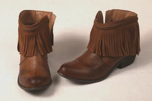 Corkys Footwear Brown Carmel Leather Fringe Arcadia Ankle Boots Women 9 Western - Picture 1 of 15