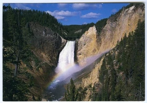 1980s US Postcard Yellowstone Park Waterfall Wyoming Sent to Ayr Cottage St Ives - Picture 1 of 2
