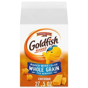 Goldfish Cheddar Cheese Crackers, Baked with Whole Grain, 27.3 oz Carton  - Picture 1 of 8