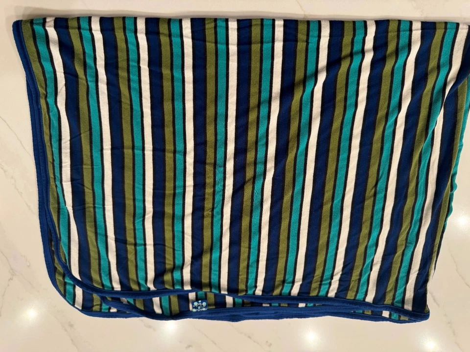 KicKee Pants Blue Green Stripe Baby Blanket Stretch Swaddle Bamboo  - Image 1 of 1